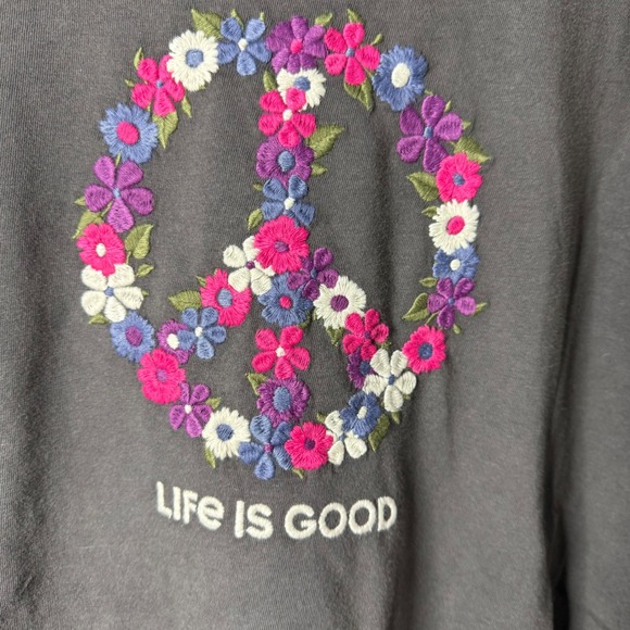 Life is Good Womens Peace Sign Flower Long Sleeve Crusher Charcoal Gray Large - Picture 3 of 9